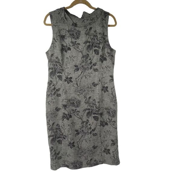 Talbots Gray Tones Rose Floral Wool Blend Sheath Dress Sz 14 Women’s - Picture 1 of 8